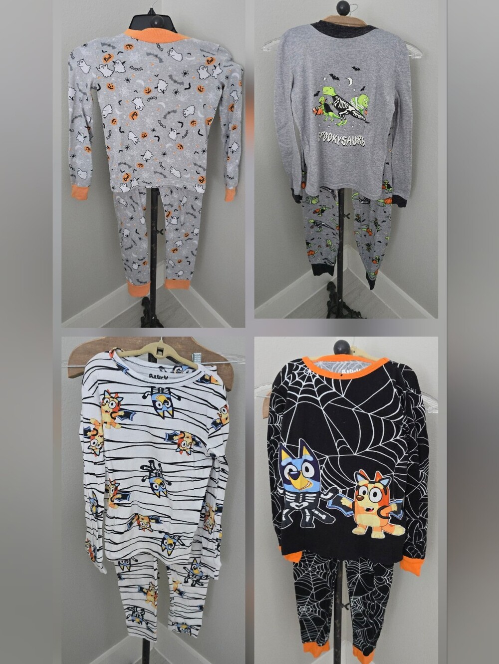 Kids Halloween Ghost Mummy Bluey Dino Pajama Set - Gray & Orange Boys Size 10